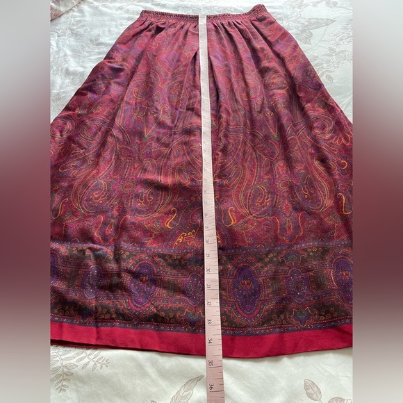 Vintage Rayon Wool Pull On Red Paisley Pleated Midi Skirt 14 Fairy Cottagecore - Picture 7 of 7